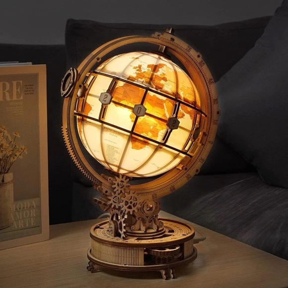 New ROKR Luminous Wooden Globe 3D Puzzle LED Light Mechanical Model Kit Gift - Picture 1 of 12